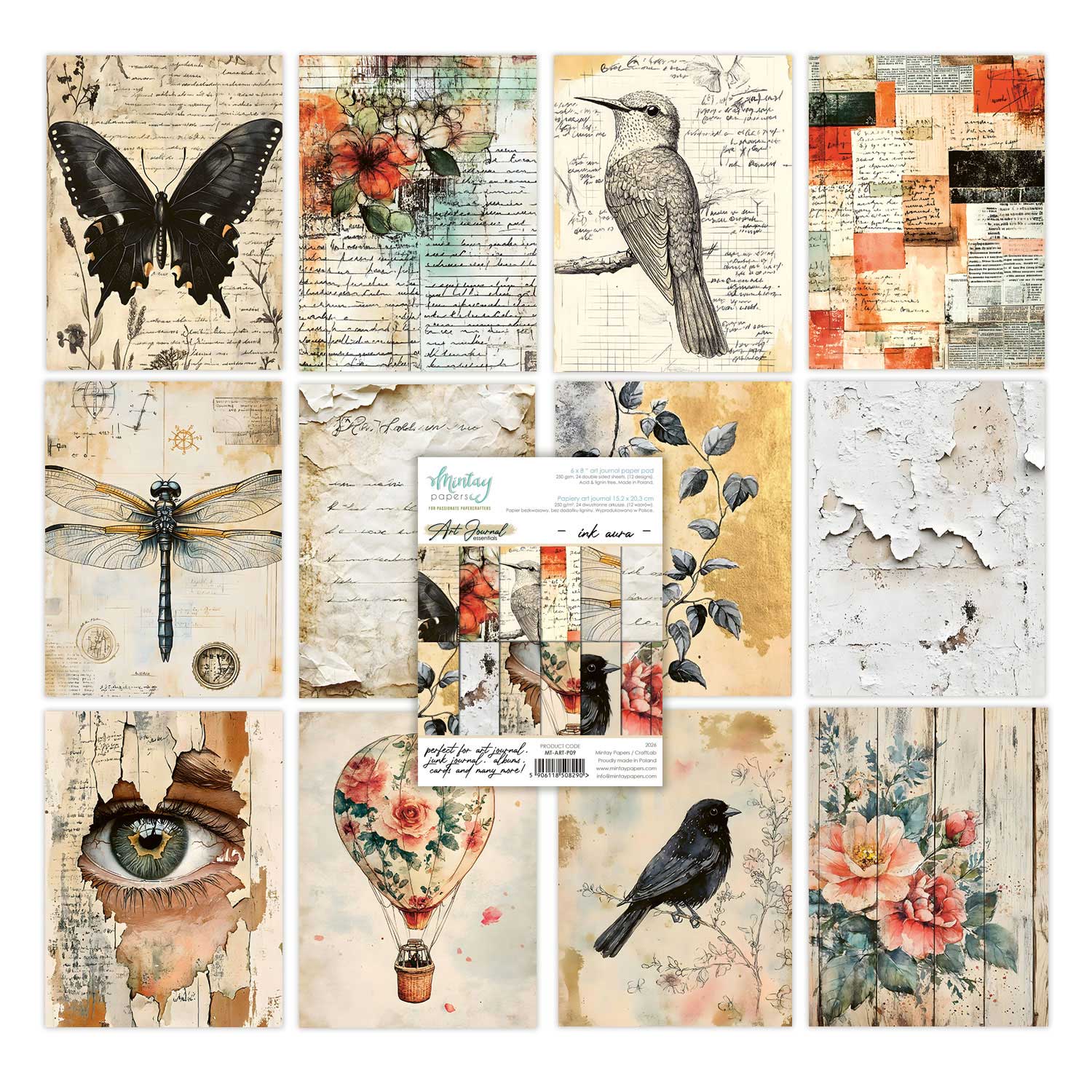 Block de papeles para art journal y scrapbooking de 6" x 8" en la gama Ink Aura.
